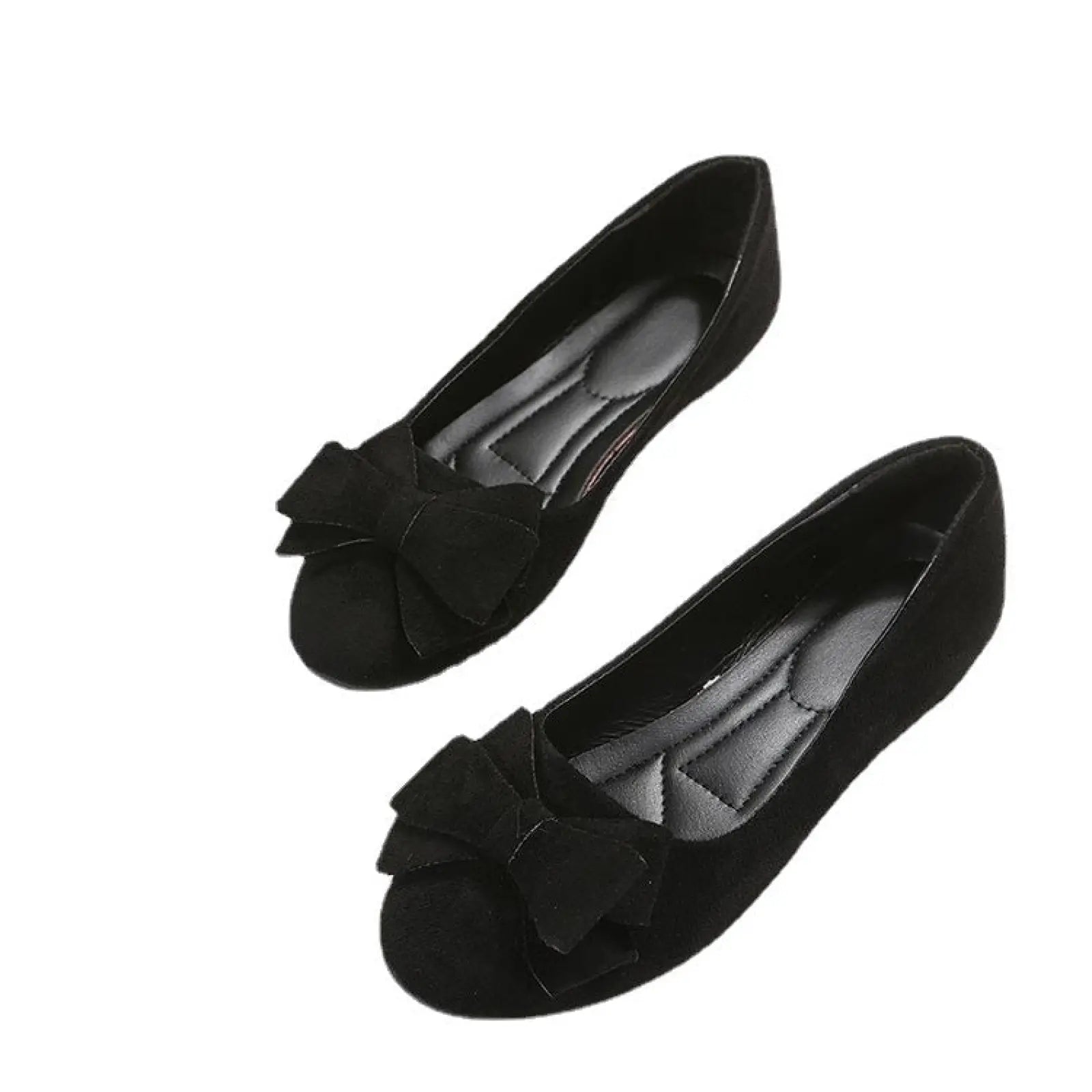 Women’s black suede bow round toe flat gommino loafers with a bow detail on the toe for casual wear