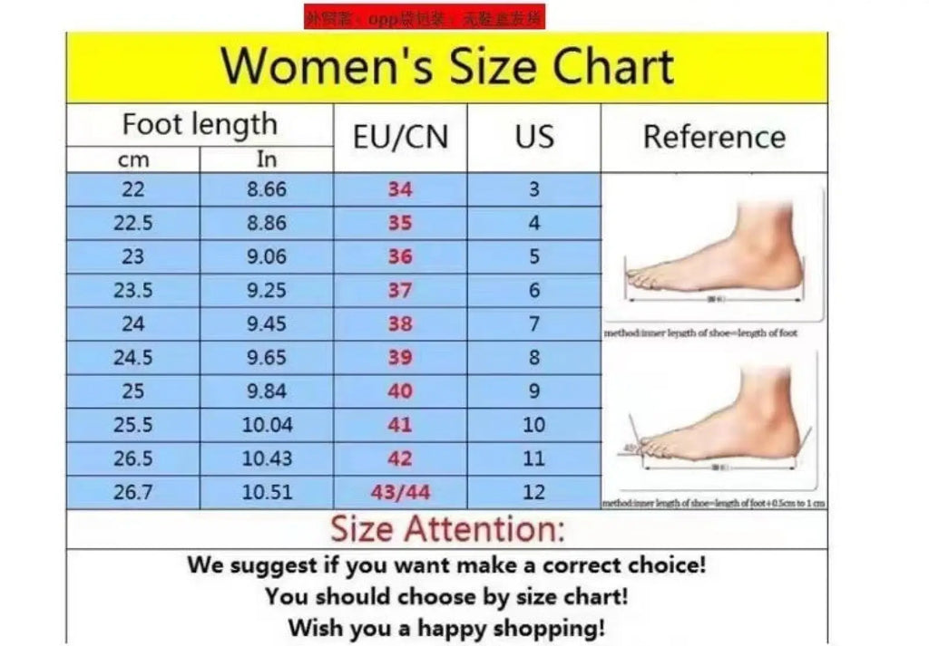 Women’s suede bow round toe flat Gommino loafers size chart in blue and white showing foot length with EU CN US sizes