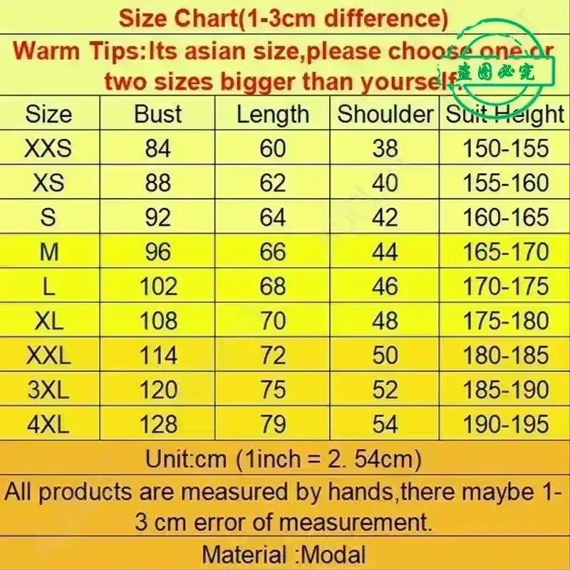 Yellow size chart with black text detailing measurements for various sizes of women’s short sleeve halloween dog graphic t-shirt