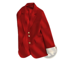 Women’s tailored blazer in vibrant red with gold buttons and white cuff accents for a polished suit jacket look