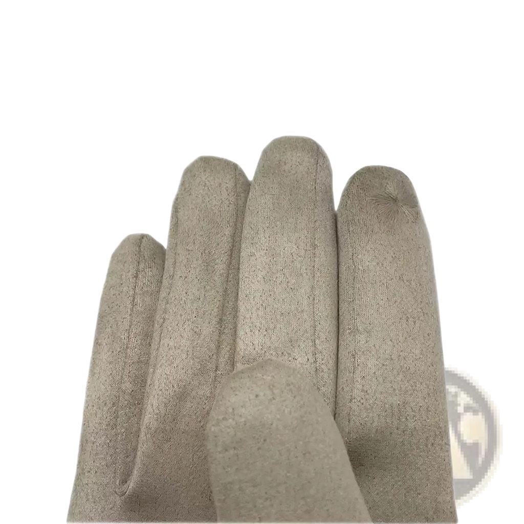 Beige knit women’s thermal touch screen winter gloves with soft textured fabric for cold weather use