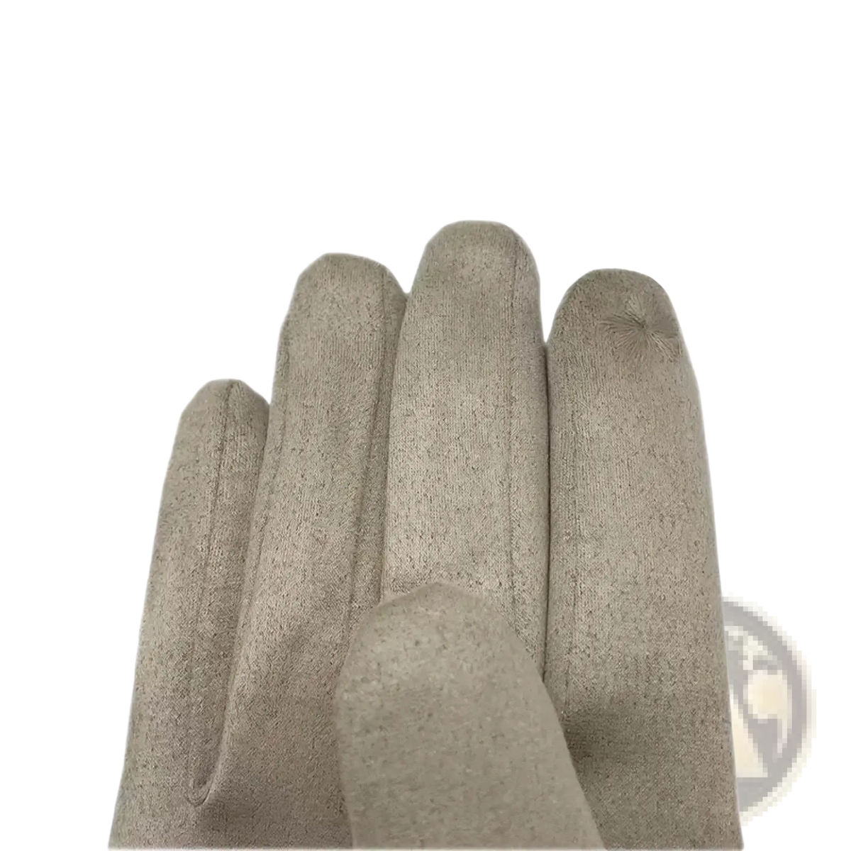 Beige knit women’s thermal touch screen winter gloves with soft textured fabric for cold weather use