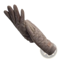 Beige quilted women’s thermal touch screen winter gloves with soft padded texture and ribbed cuffs for warmth