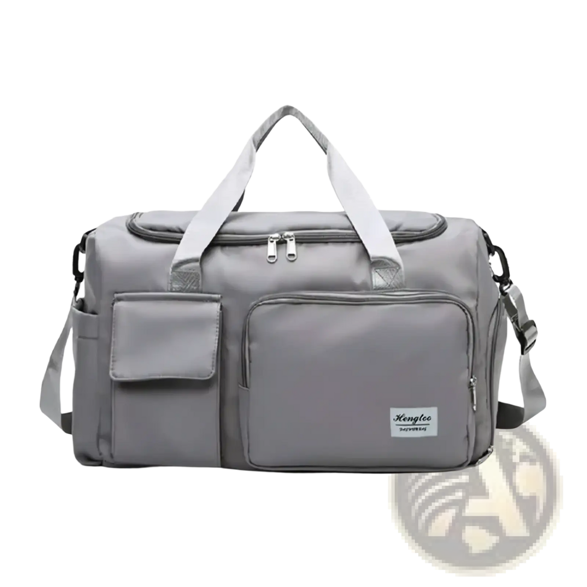 Gray kenglee large capacity women’s travel duffle bag with white handles and detachable shoulder strap for gym use