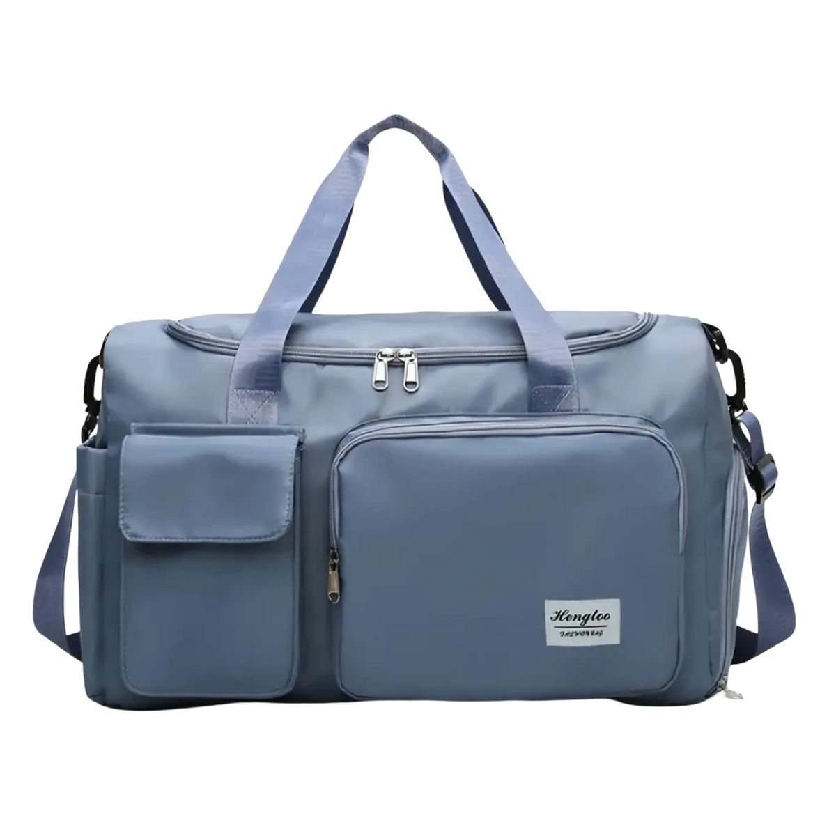 A sleek light blue kanglee large capacity womens travel duffle bag with sturdy handles and detachable shoulder strap