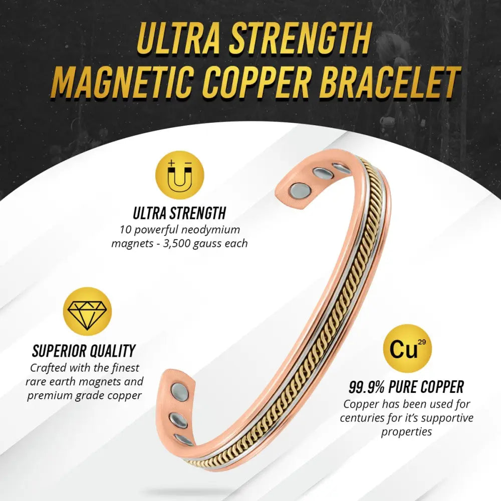 Rose gold twisted copper magnetic therapy bangle with braided texture and embedded neodymium magnets
