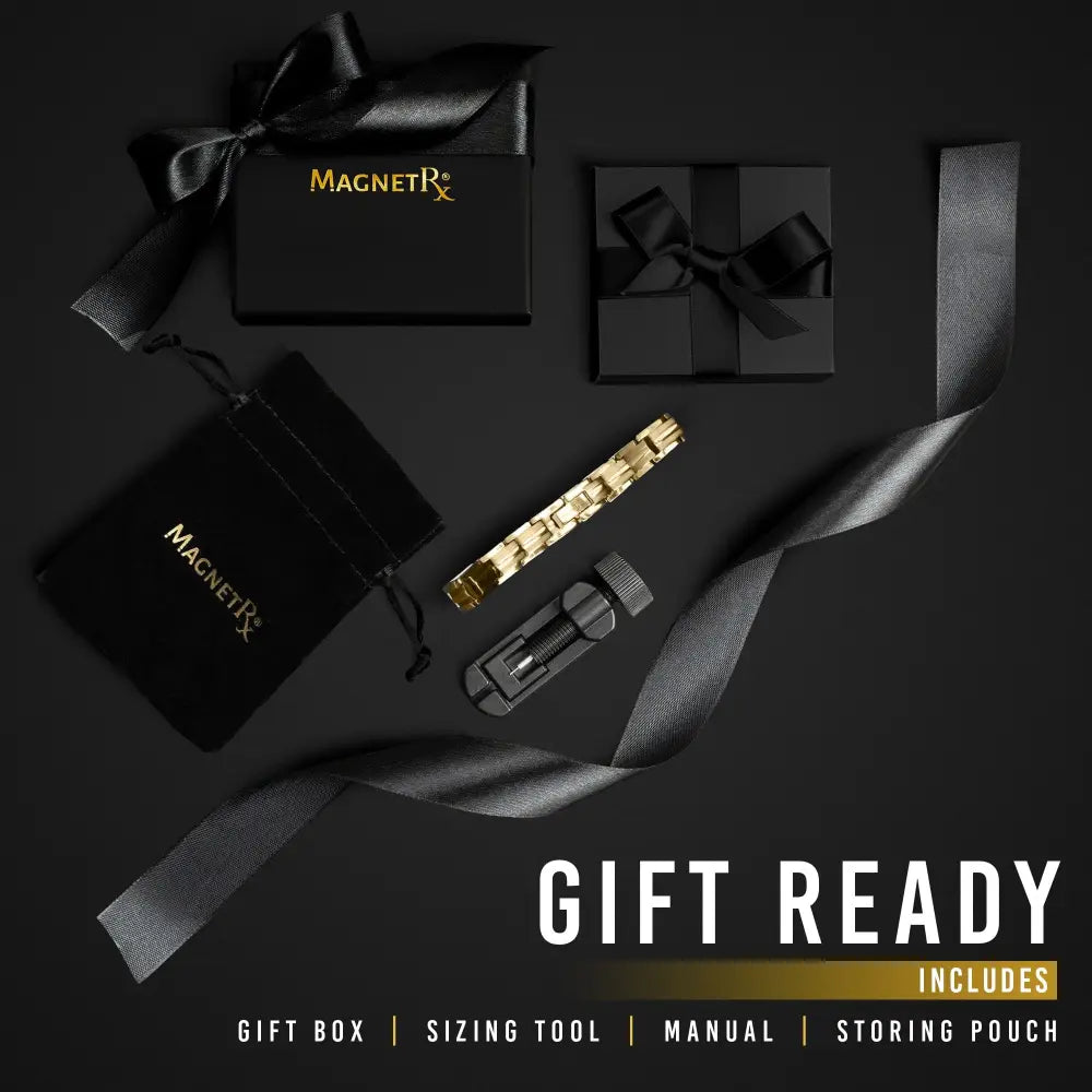 Women’s gold titanium magnet therapy bracelet with a sleek interlocking link design and 40 magnets