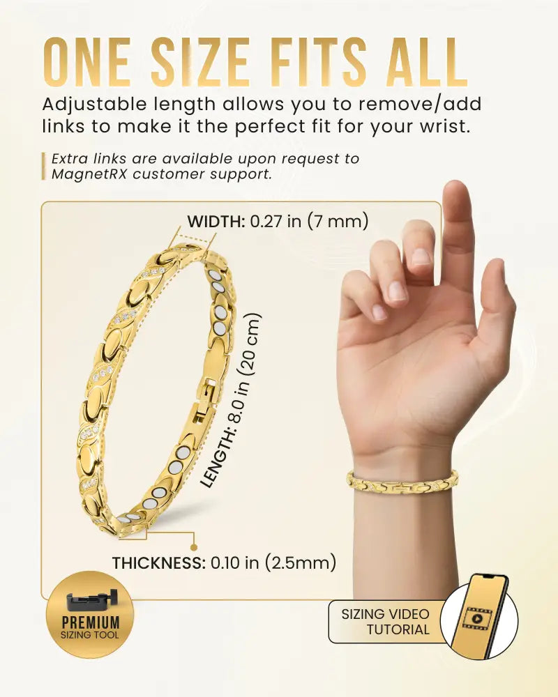 Gold crystal xo magnetic stainless steel bracelet with gold color, sleek interlocking links, and embedded white stones