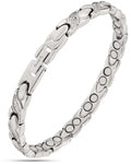 Women’s silver crystal xo neodymium magnetic bracelet with alternating oval and circular links featuring clear crystals
