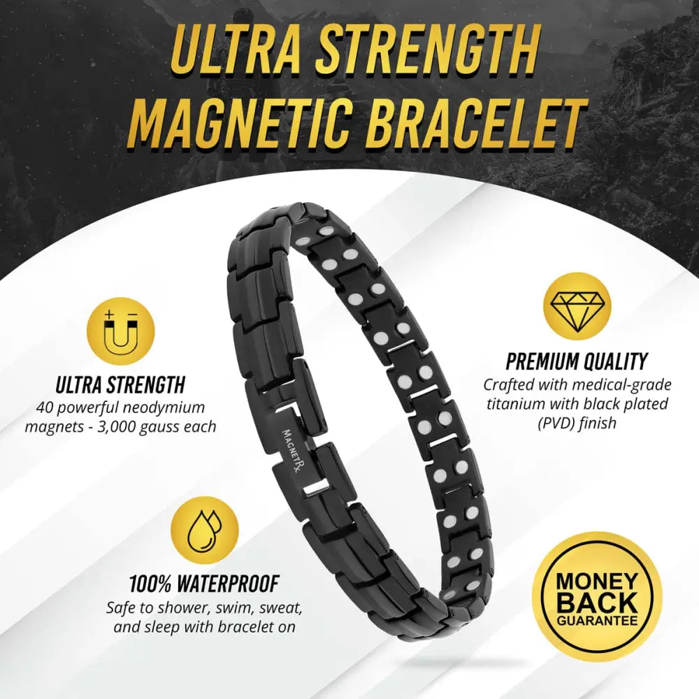 Women’s ultra strength black titanium magnetic bracelet with 40 neodymium magnets and black PVD finish