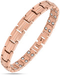 Rose gold titanium magnetic therapy bracelet with interlocking rectangular links and embedded circular magnets