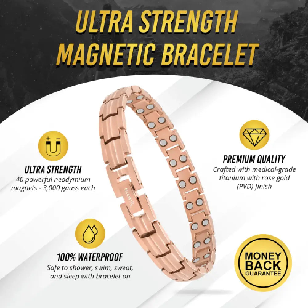 Rose gold titanium magnetic therapy bracelet with pvd finish made of medical grade titanium for wellness use