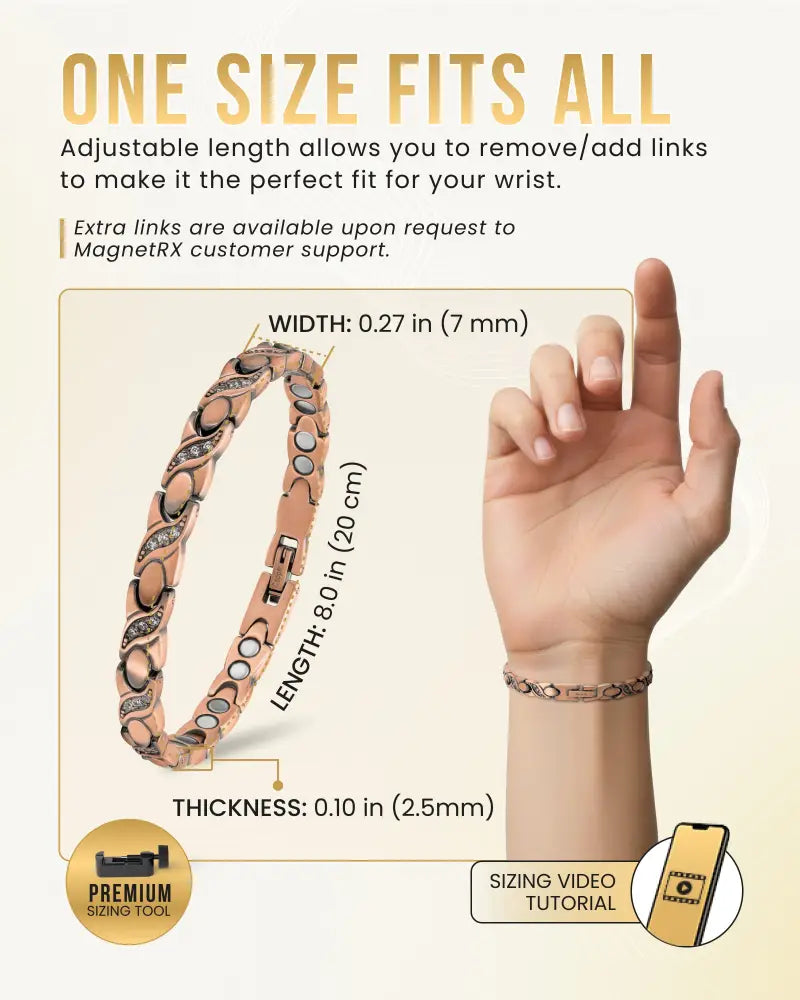 Rose gold pure copper magnetic crystal bracelet with interlocking links and embedded neodymium stones