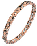 Rose gold pure copper magnetic crystal bracelet with oval links featuring embedded crystals and circular white magnets