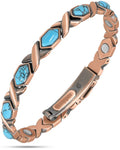 Copper-toned women’s ultra strength magnetic bracelet with vibrant turquoise stones in a braided design