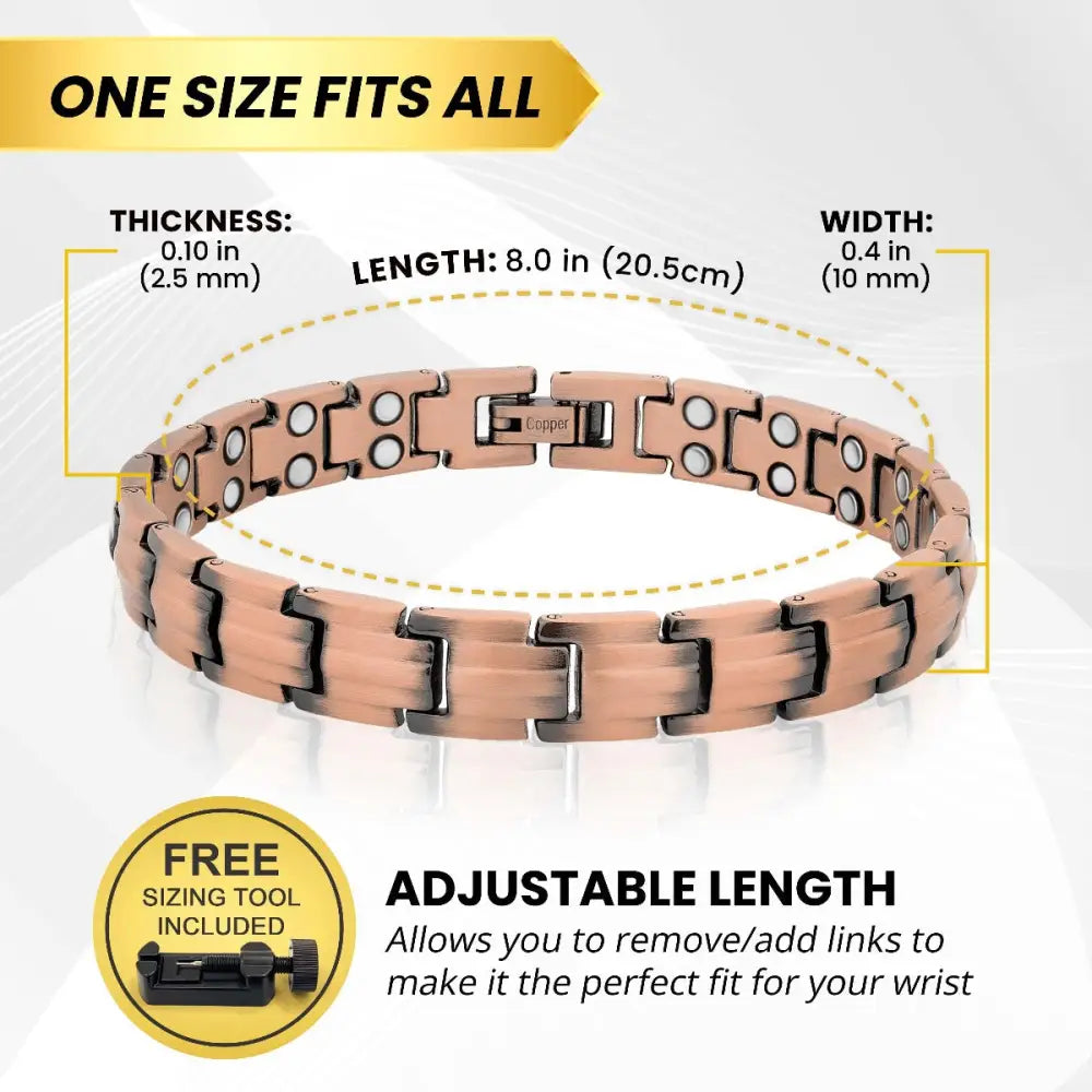 Rose gold pure copper magnetic therapy link bracelet with interlocking links and embedded circular magnets