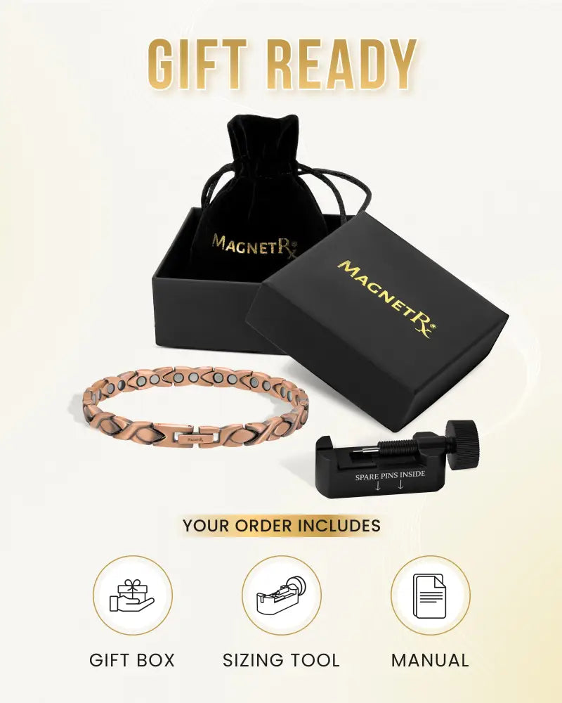 Rose gold braided pure copper magnetic therapy bracelet with a sleek interlocking design for wellness