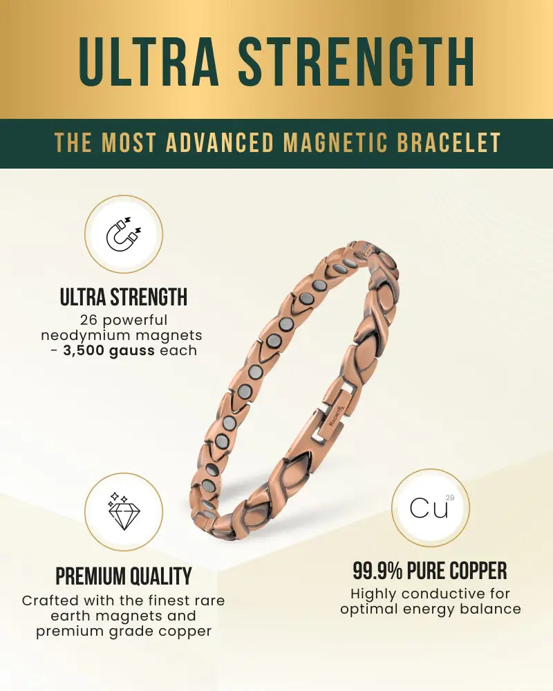 Rose gold braided pure copper magnetic therapy bracelet with embedded neodymium magnets and braided design