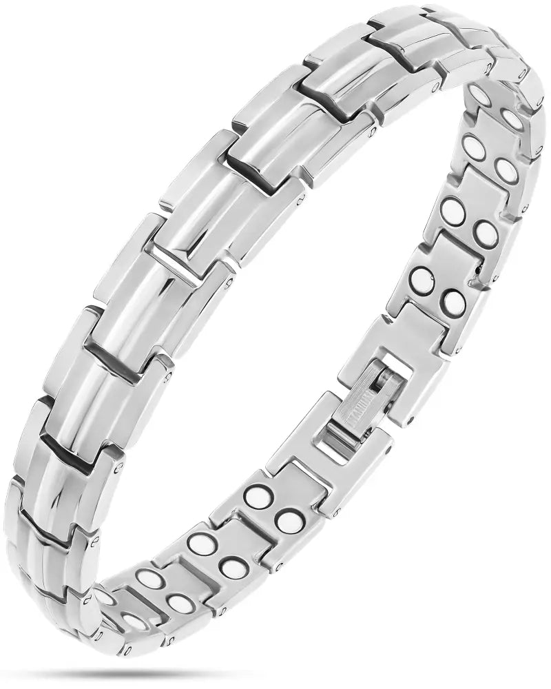 Magnetrx women silver titanium magnetic therapy bracelet with silver-toned interlocking links and circular magnets