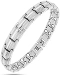 Magnetrx women silver titanium magnetic therapy bracelet with silver-toned interlocking links and circular magnets