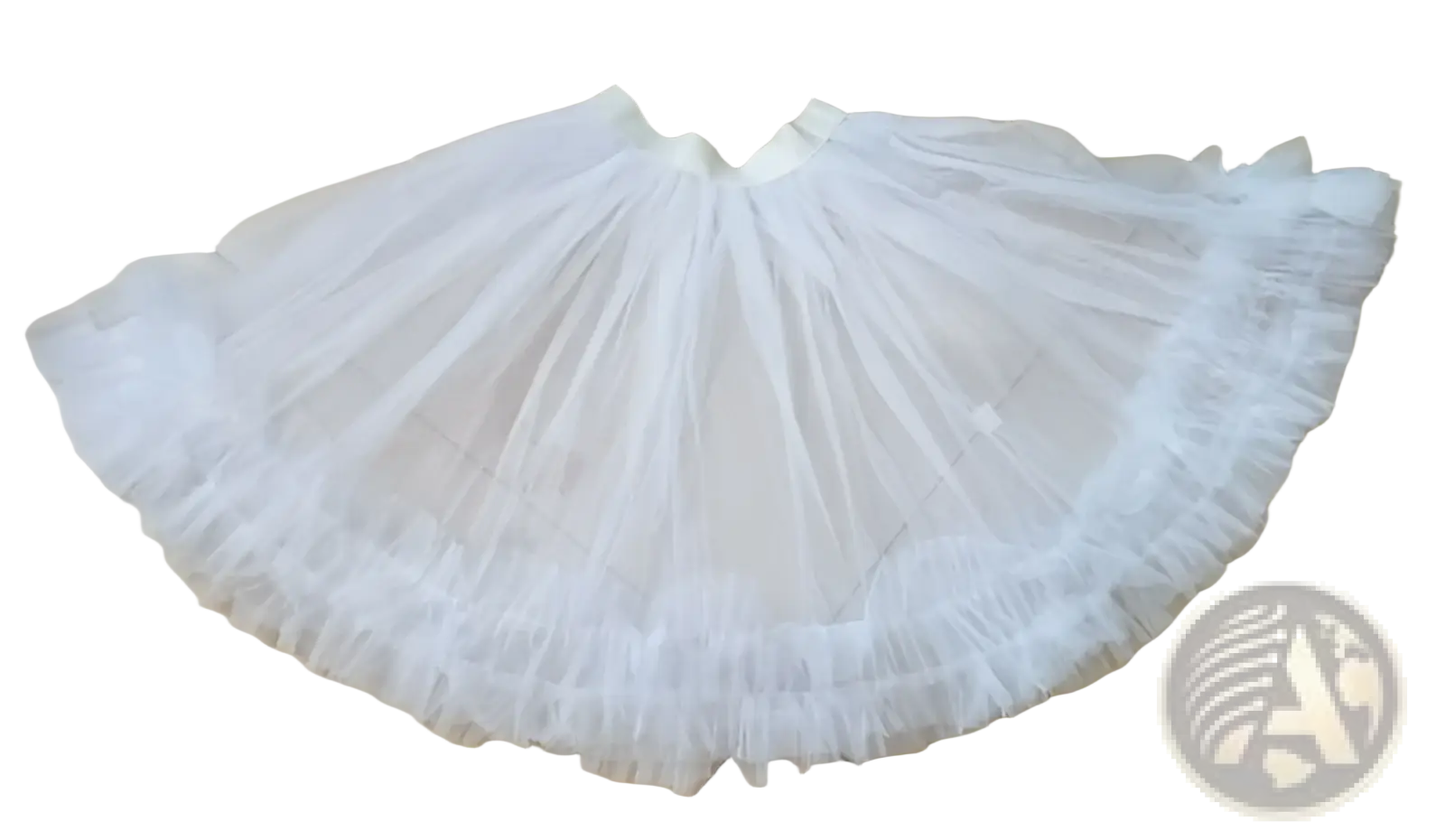 White multi-layered tulle petticoat with gathered waistband for women’s velvet Santa Claus Christmas party dress