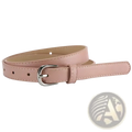A delicate pink women’s slim leather belt set with silver-toned buckle and matching stitching