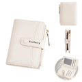 Cream-colored baellerry women’s wallet made of pu leather featuring a sleek minimalist design with gold zipper accents