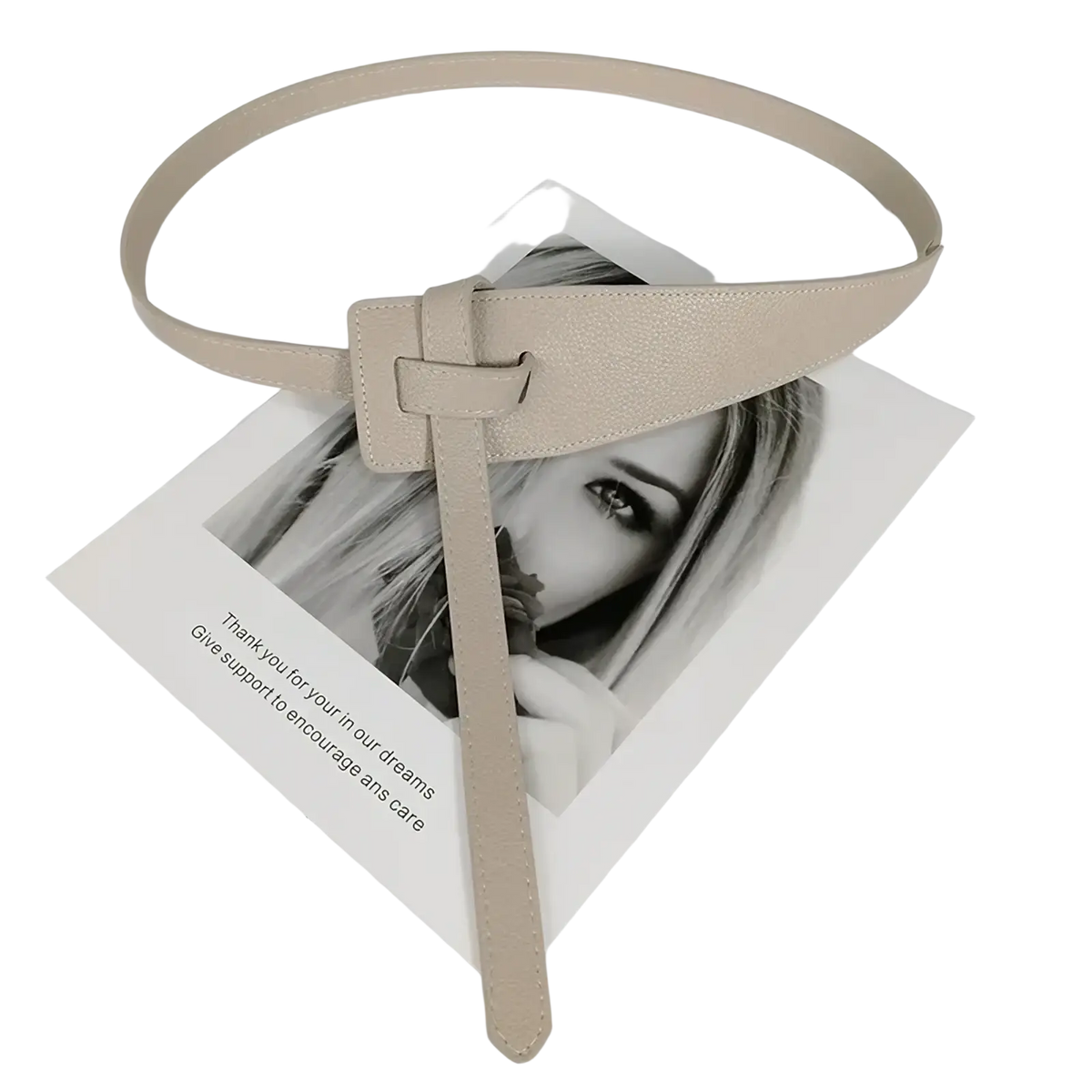 Beige textured pu leather women’s wide waist belt with minimalist rectangular buckle and knot detail