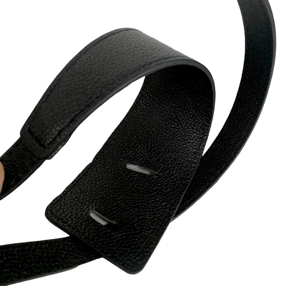 Black textured pu leather wide knot waist belt with rectangular buckle featuring two horizontal slots