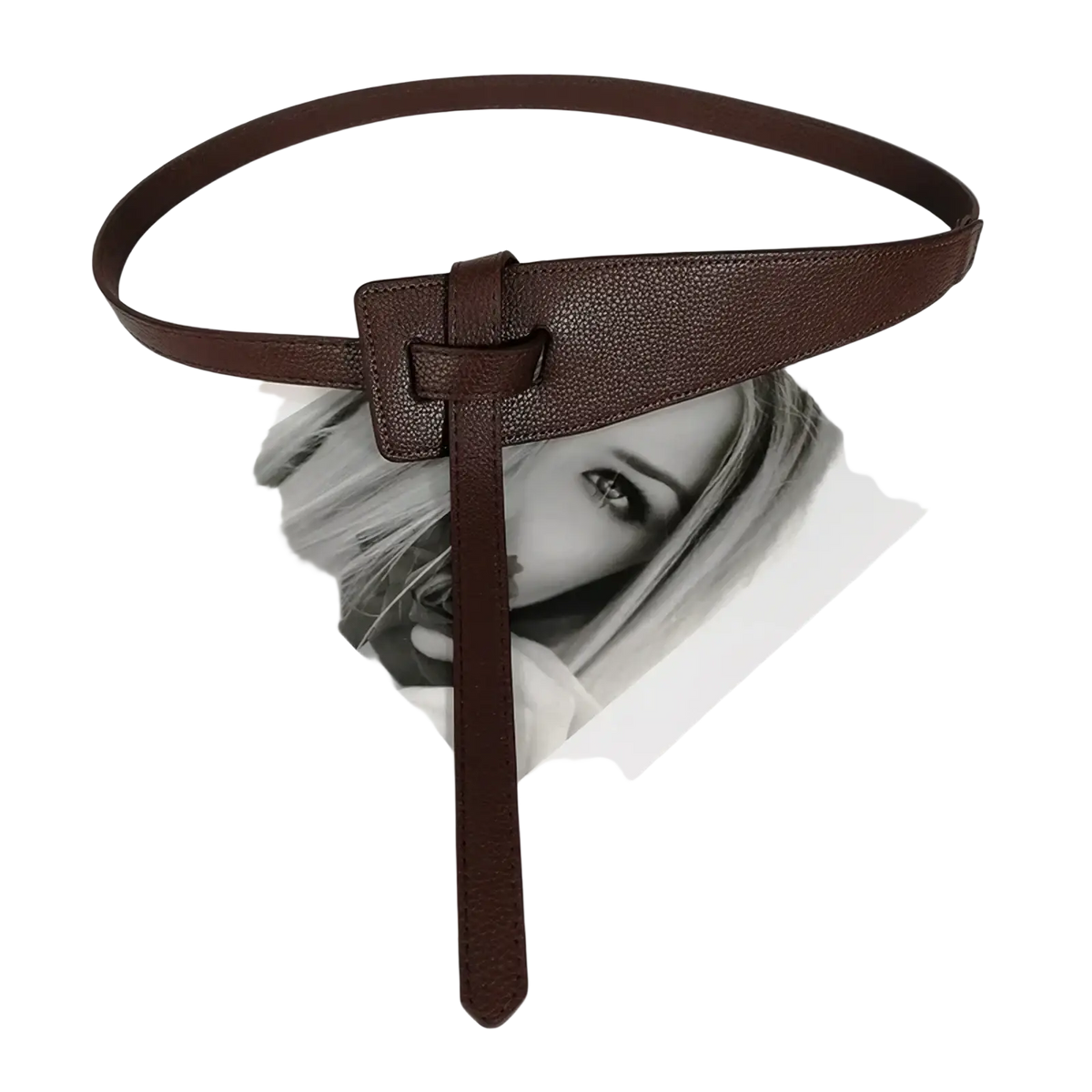 Brown textured pu leather wide knot waist belt with rectangular buckle and matching strap for women