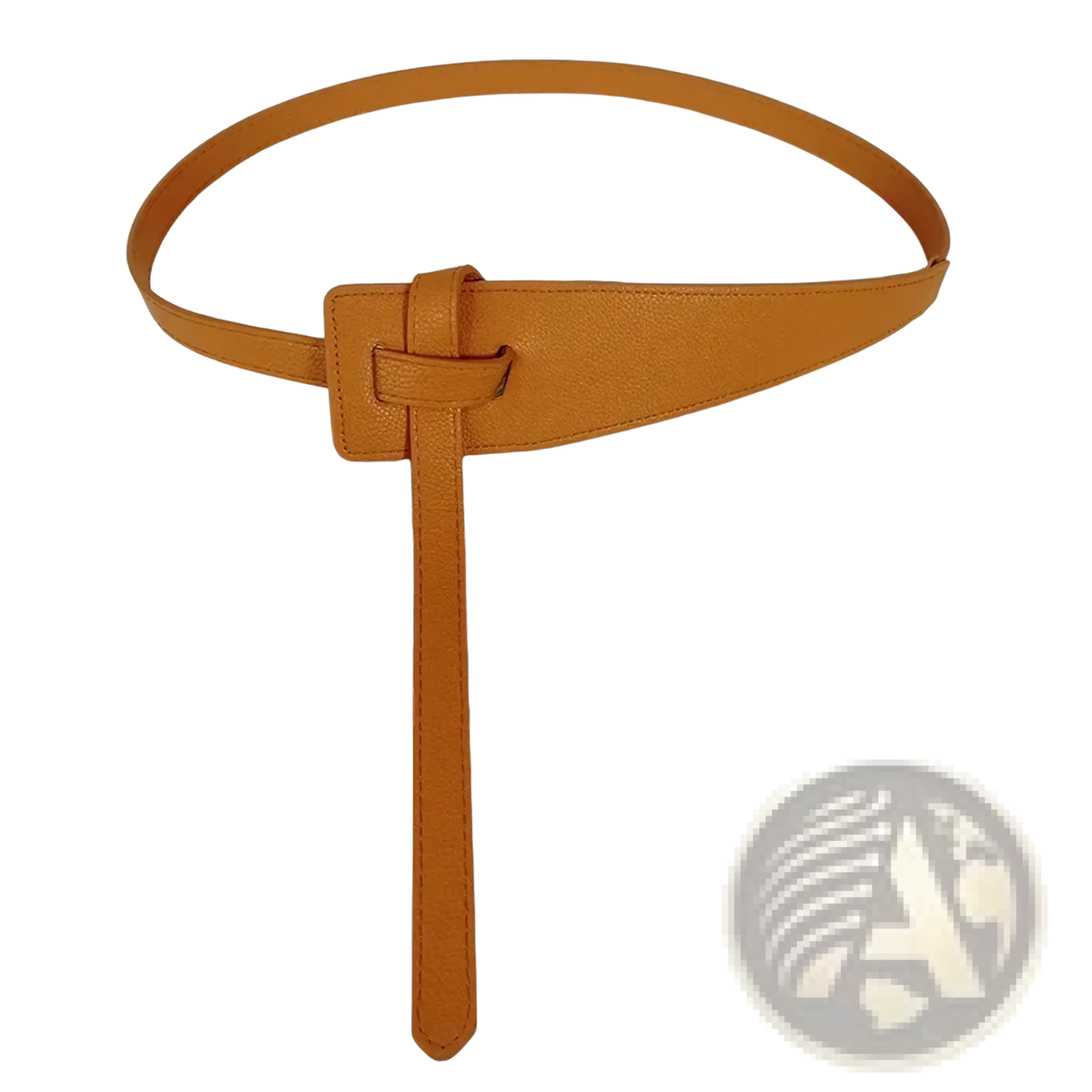 A sleek tan wide pu leather women’s waist belt with a minimalist rectangular buckle and matching strap