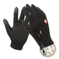 Women’s black winter cycling touchscreen gloves with textured grips and zippered wrist pocket featuring red branding