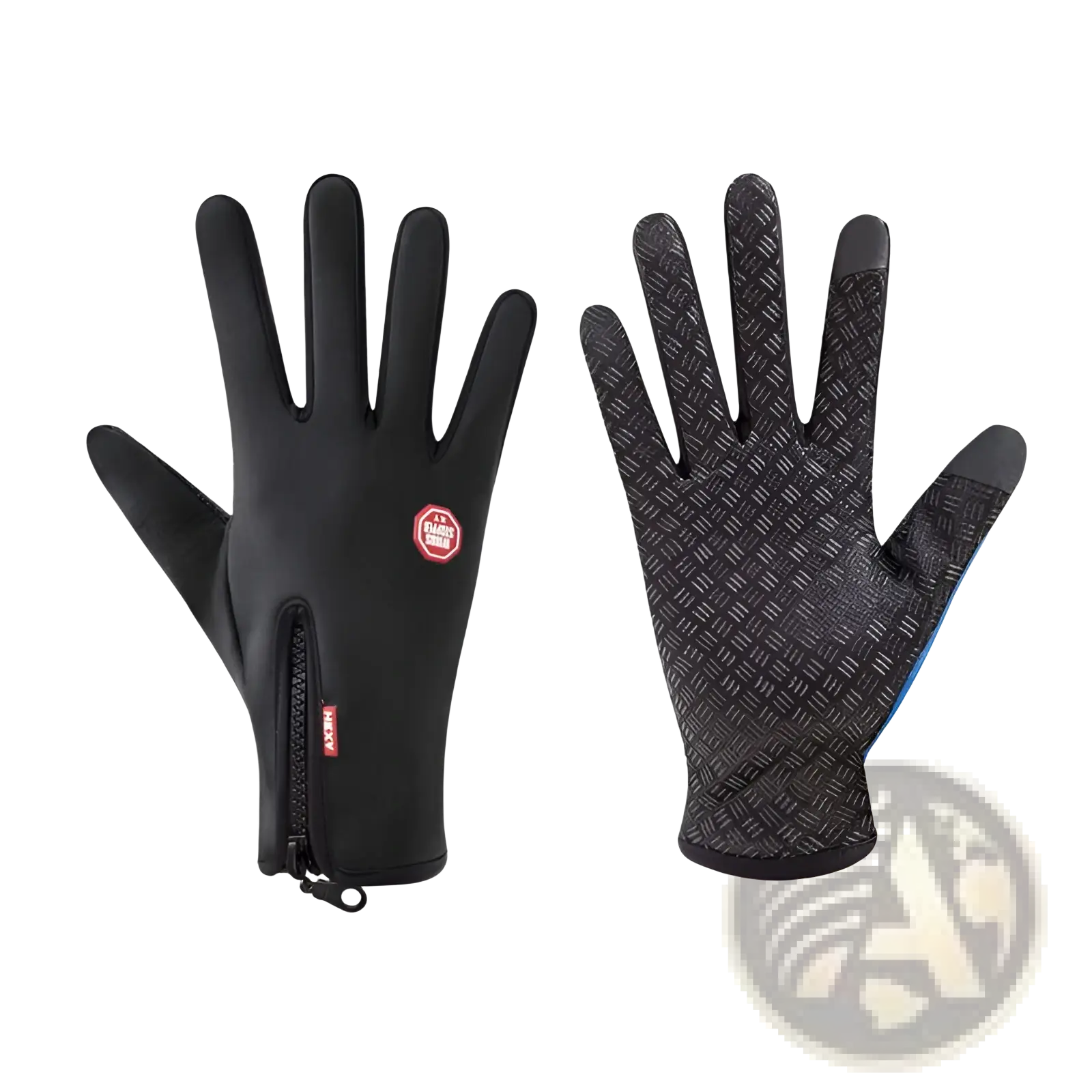 Women’s winter cycling touchscreen gloves in black with textured diamond-pattern palm and zippered cuff for secure fit