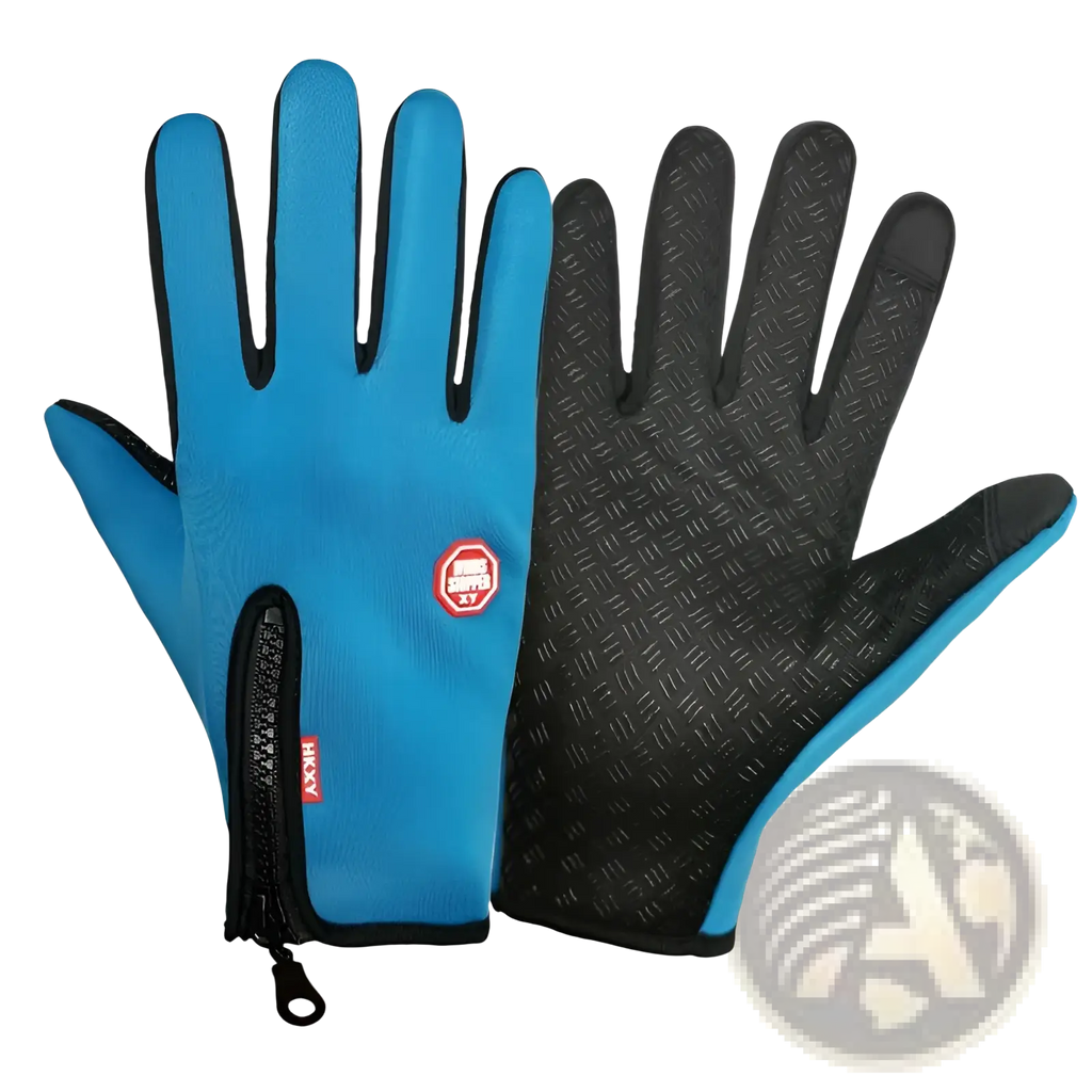 Women’s winter cycling touchscreen gloves in blue and black with textured grip on the palm for enhanced control