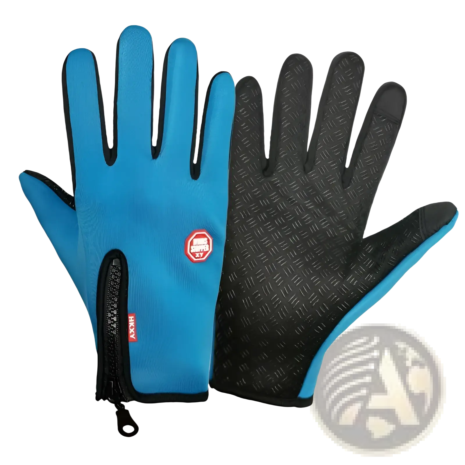 Women’s winter cycling touchscreen gloves in blue and black with textured grip on the palm for enhanced control