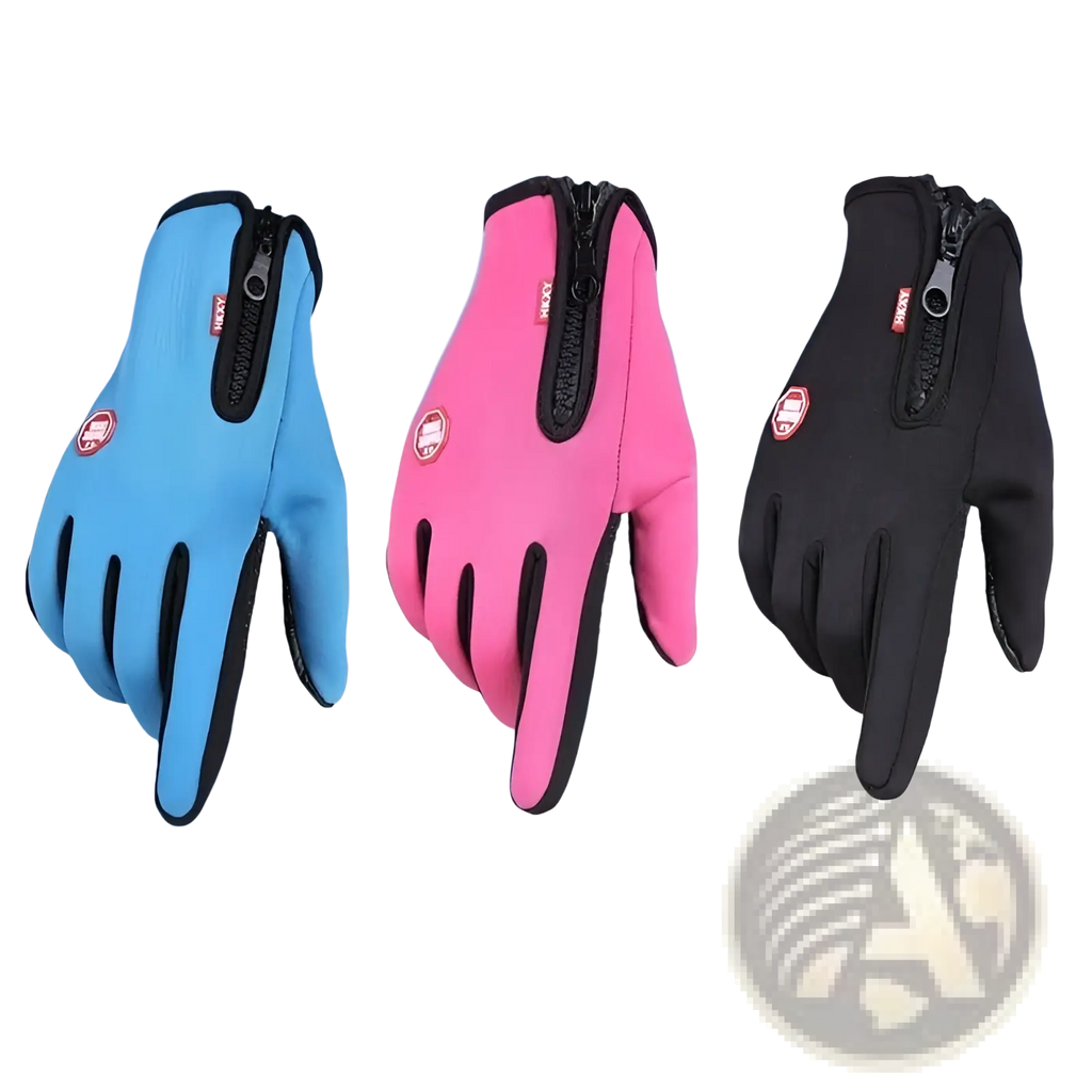 Women’s winter cycling touchscreen gloves in blue pink and black fleece-lined waterproof for outdoor sports