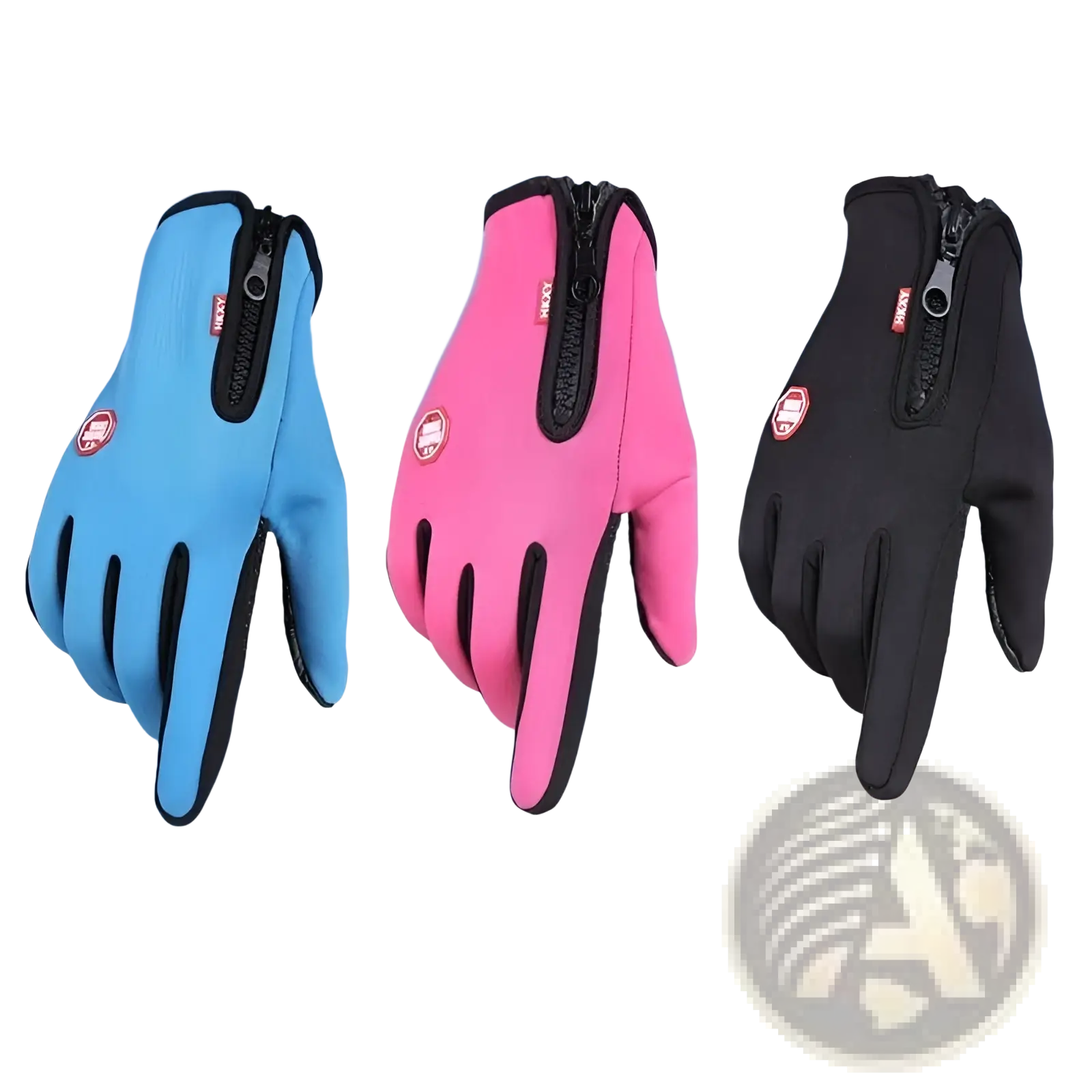 Women’s winter cycling touchscreen gloves in blue pink and black fleece-lined waterproof for outdoor sports