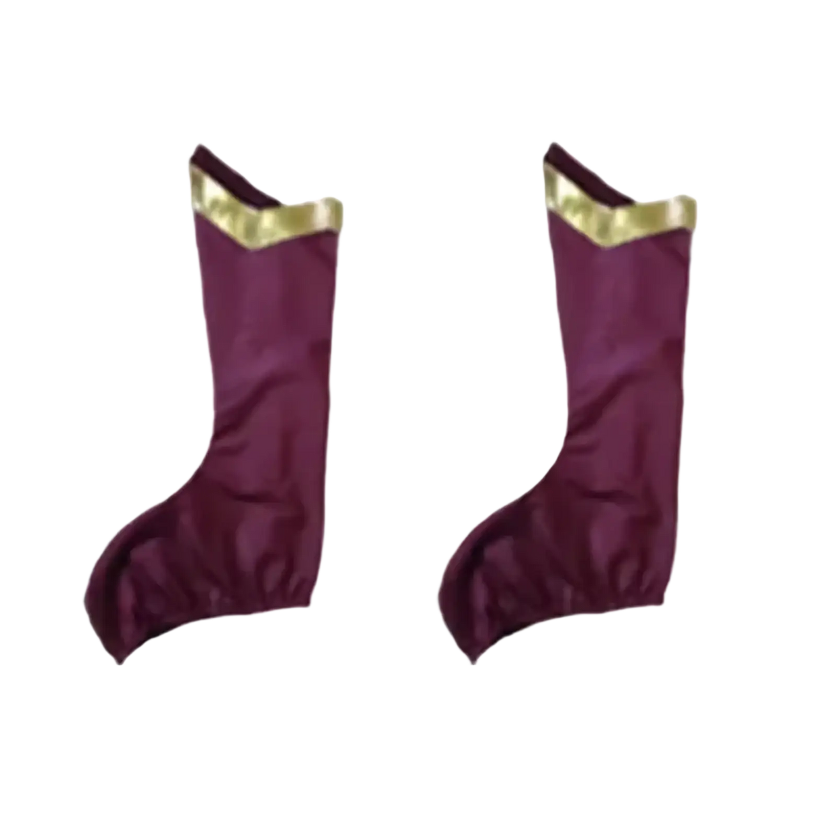 A pair of deep purple satin leg warmers with shiny gold trim for wonder woman anime cosplay costume adult halloween dress