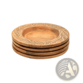 Set of four light brown wooden coasters with engraved leaf pattern handcrafted for decorative use