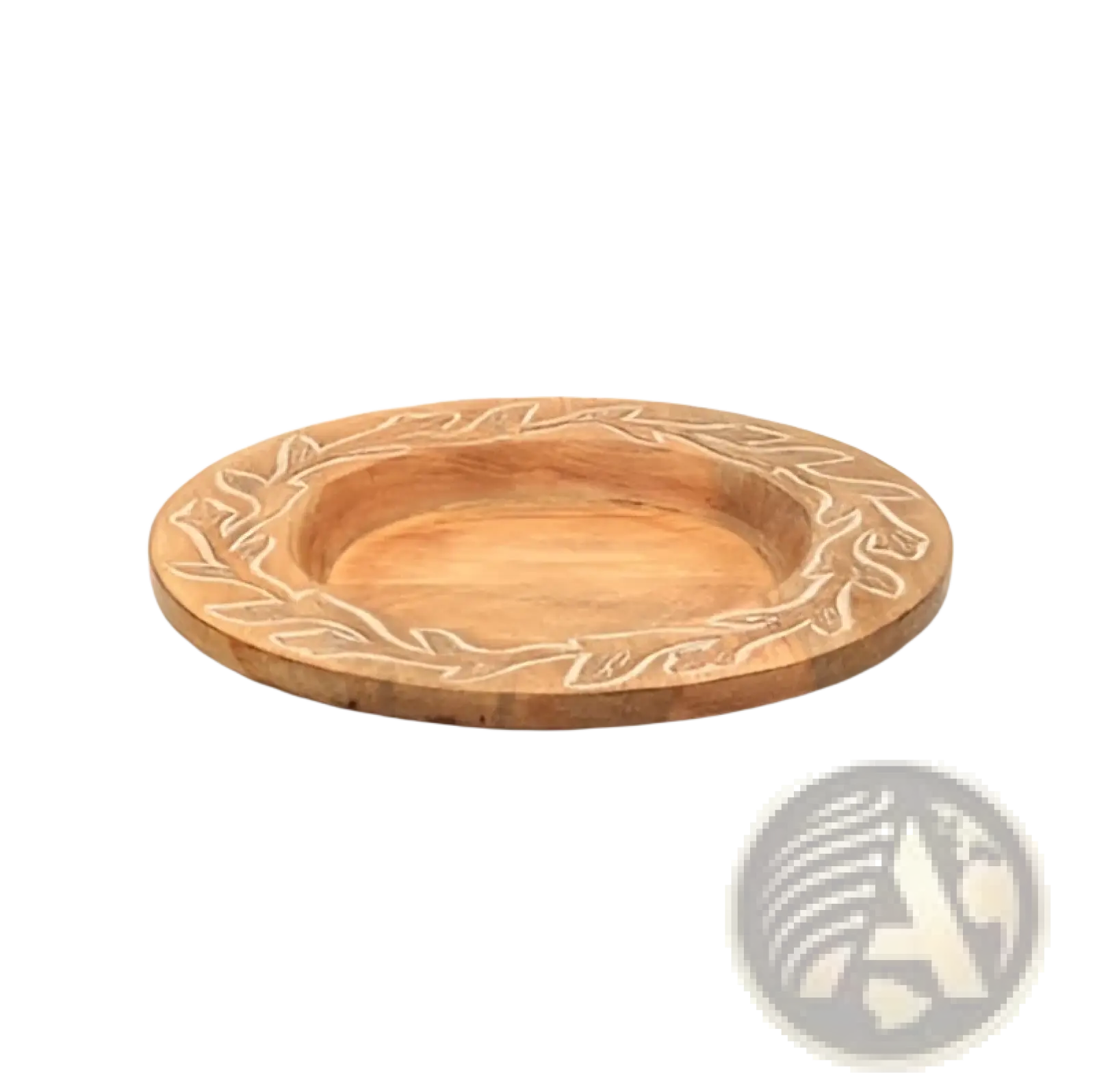 Wood charger plate 13 inch handcrafted light brown wooden bowl with delicate engraved leaf patterns around rim