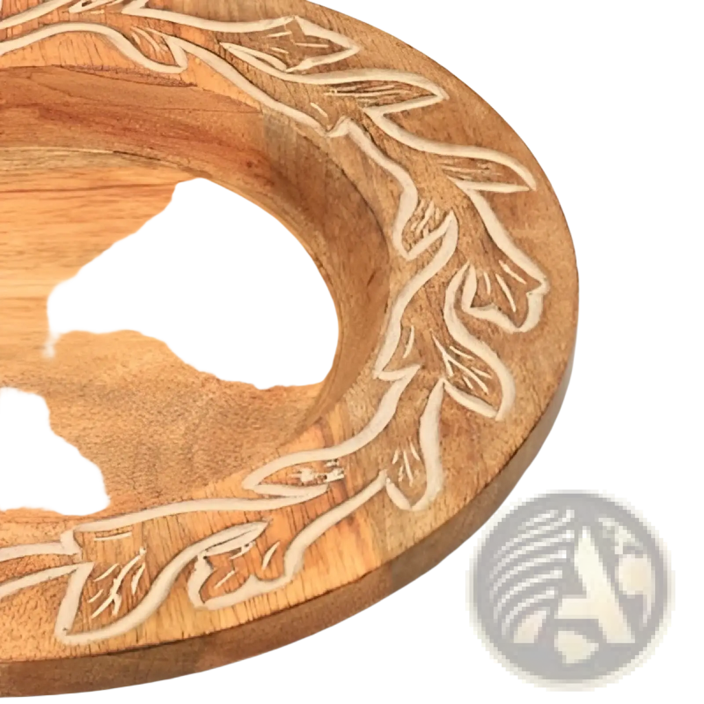 Wood charger plate 13 inch handcrafted leaf pattern hand carved wooden serving tray with natural wood finish