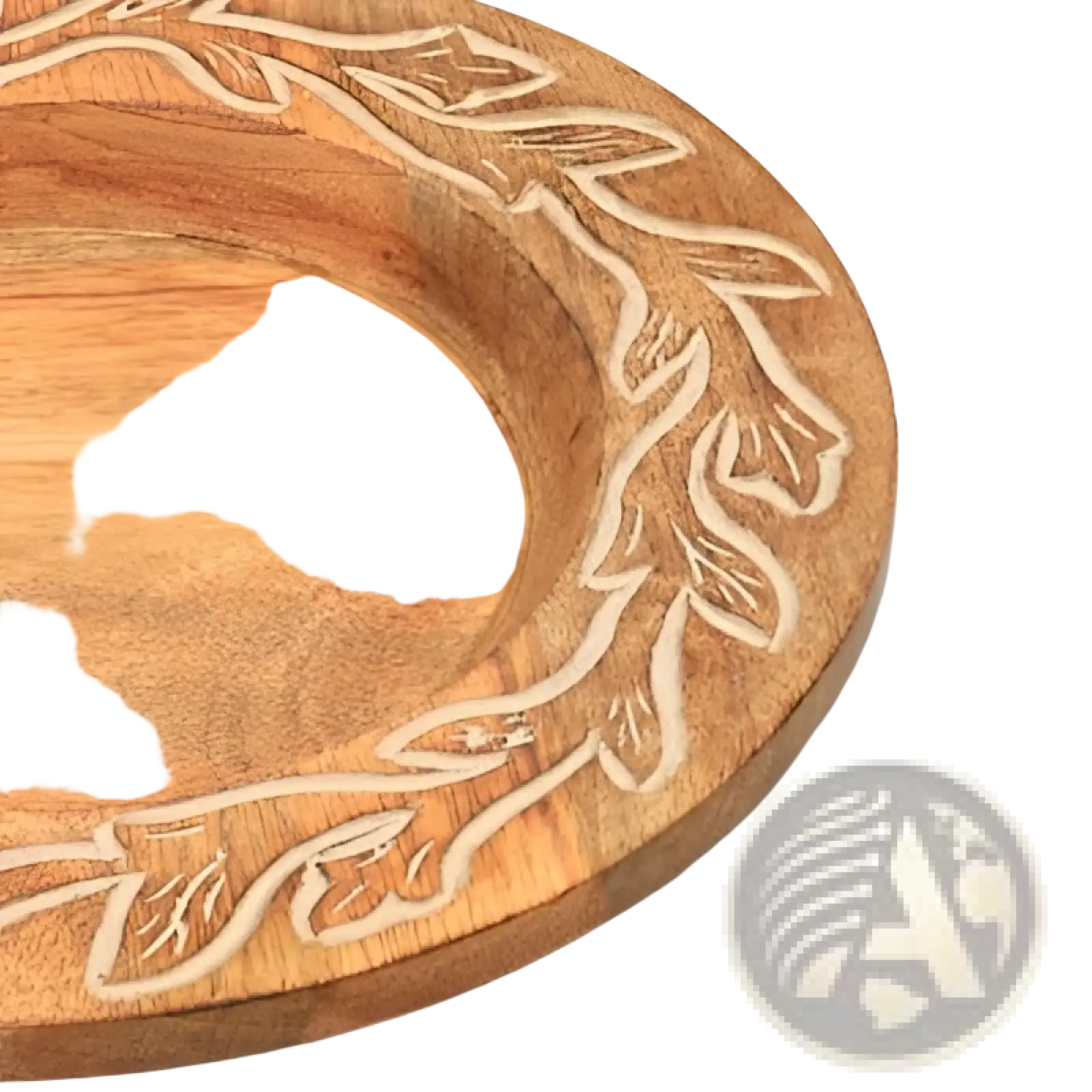 Wood charger plate 13 inch handcrafted leaf pattern hand carved wooden serving tray with natural wood finish