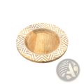 Wood charger plate handcrafted 13 inch with natural light brown finish and white geometric inlay rim design