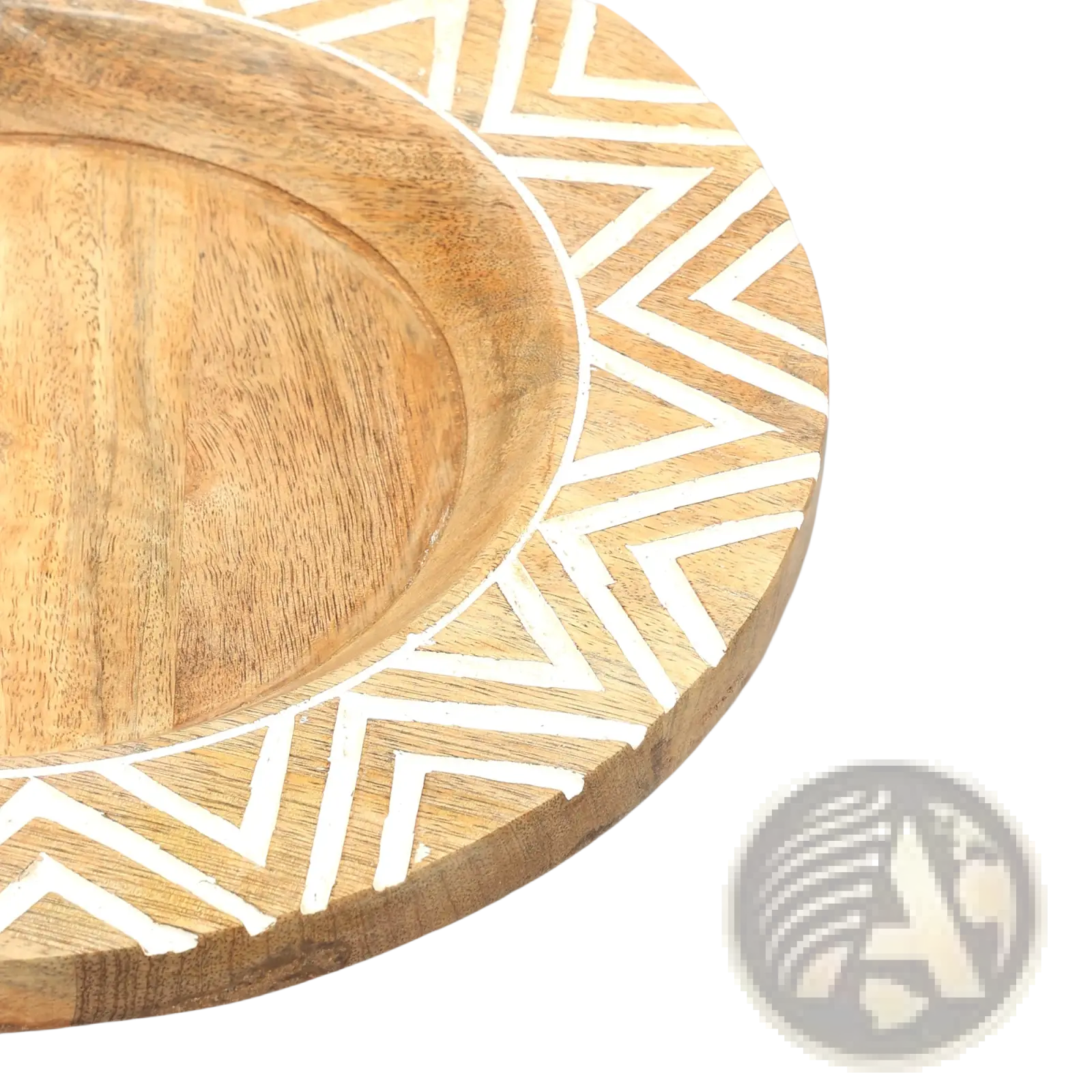 Wood charger plate handcrafted 13 inch round wooden serving tray with natural light brown finish and white zigzag inlay