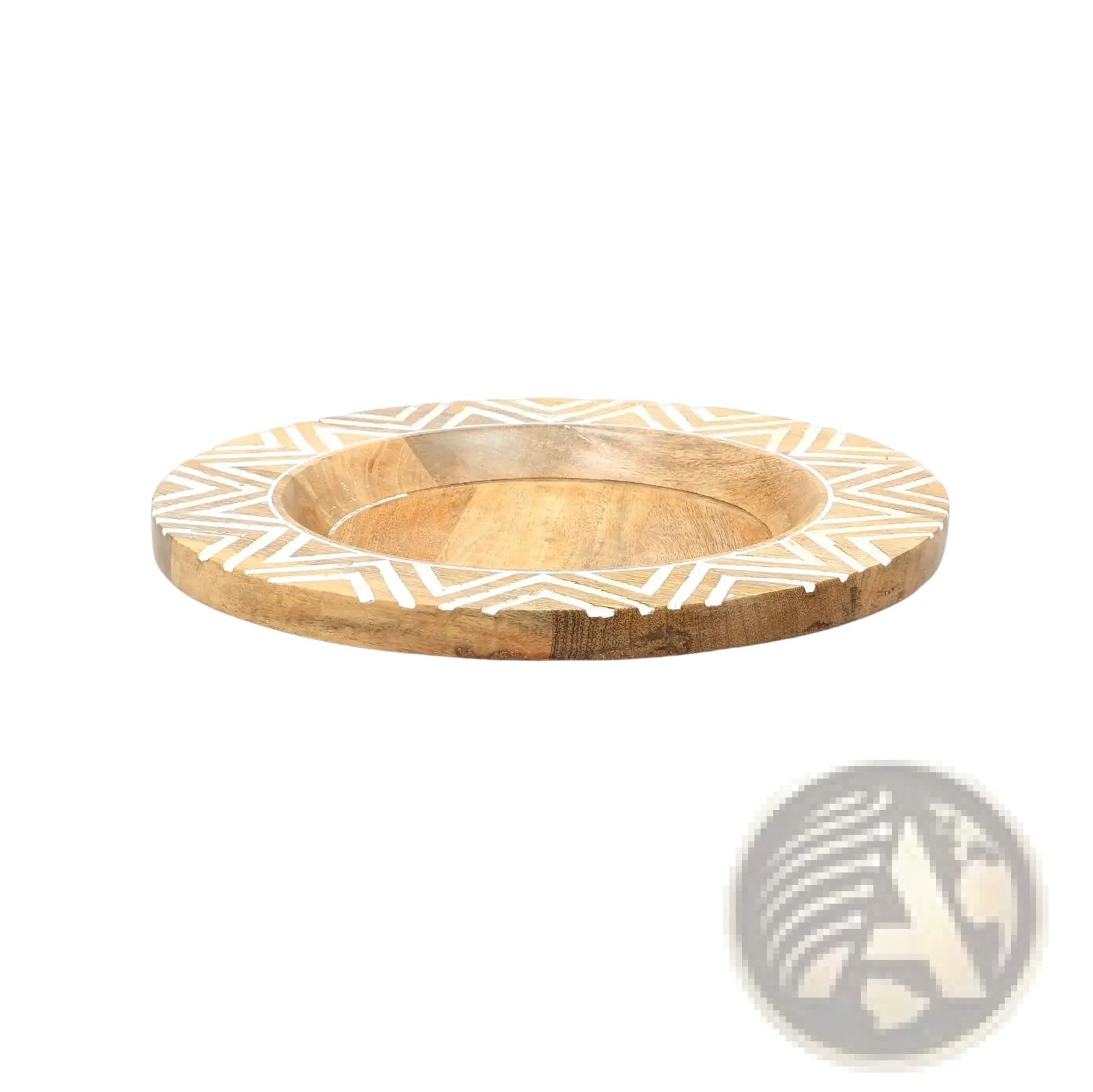 Wood charger plate handcrafted 13 inch round wooden coaster with natural light brown finish and white geometric inlay
