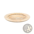 Cream-colored scalloped-edged wood charger plate with smooth reflective surface handcrafted for rustic tableware sets
