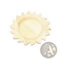 Cream-colored handcrafted wood charger plate with intricate sunflower and leaf carvings and smooth central well, 13in