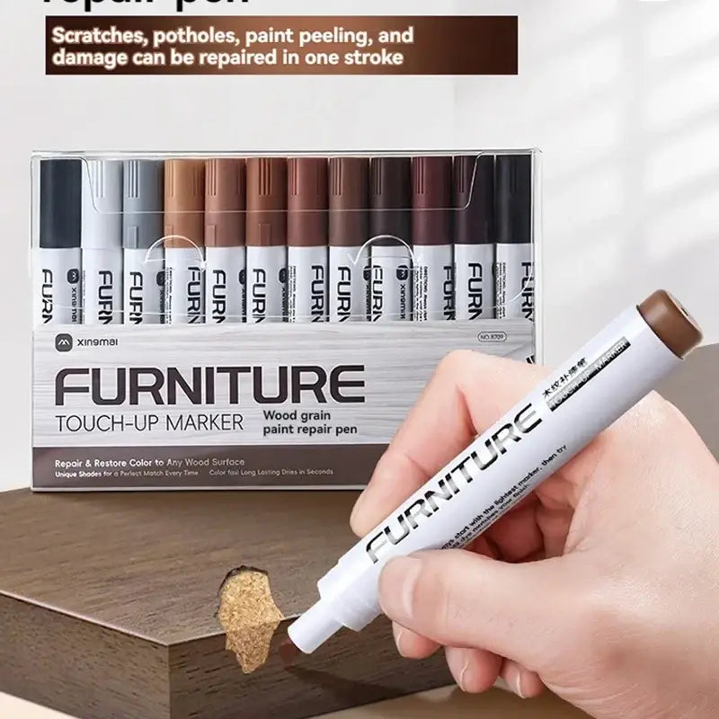 Wood furniture repair marker with white body brown cap and fine tip for fixing wood grain scratches and paint peeling