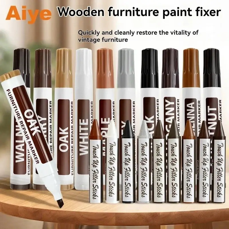 Set of Aiye wooden furniture repair markers in walnut oak white and black for scratch removal and paint fixing
