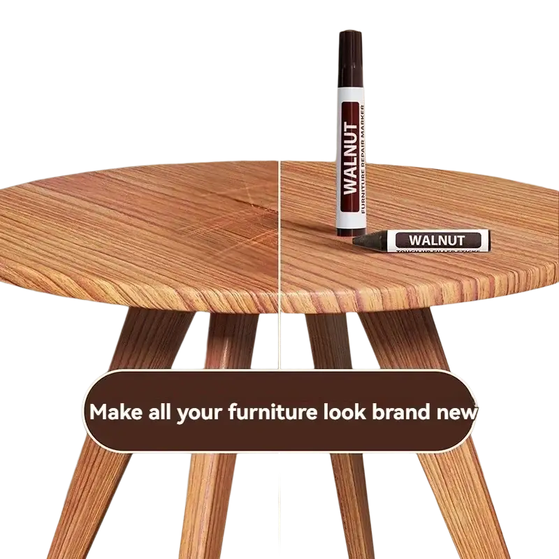 Walnut-colored wood furniture repair marker for scratch removal in a wood furniture repair marker set kit